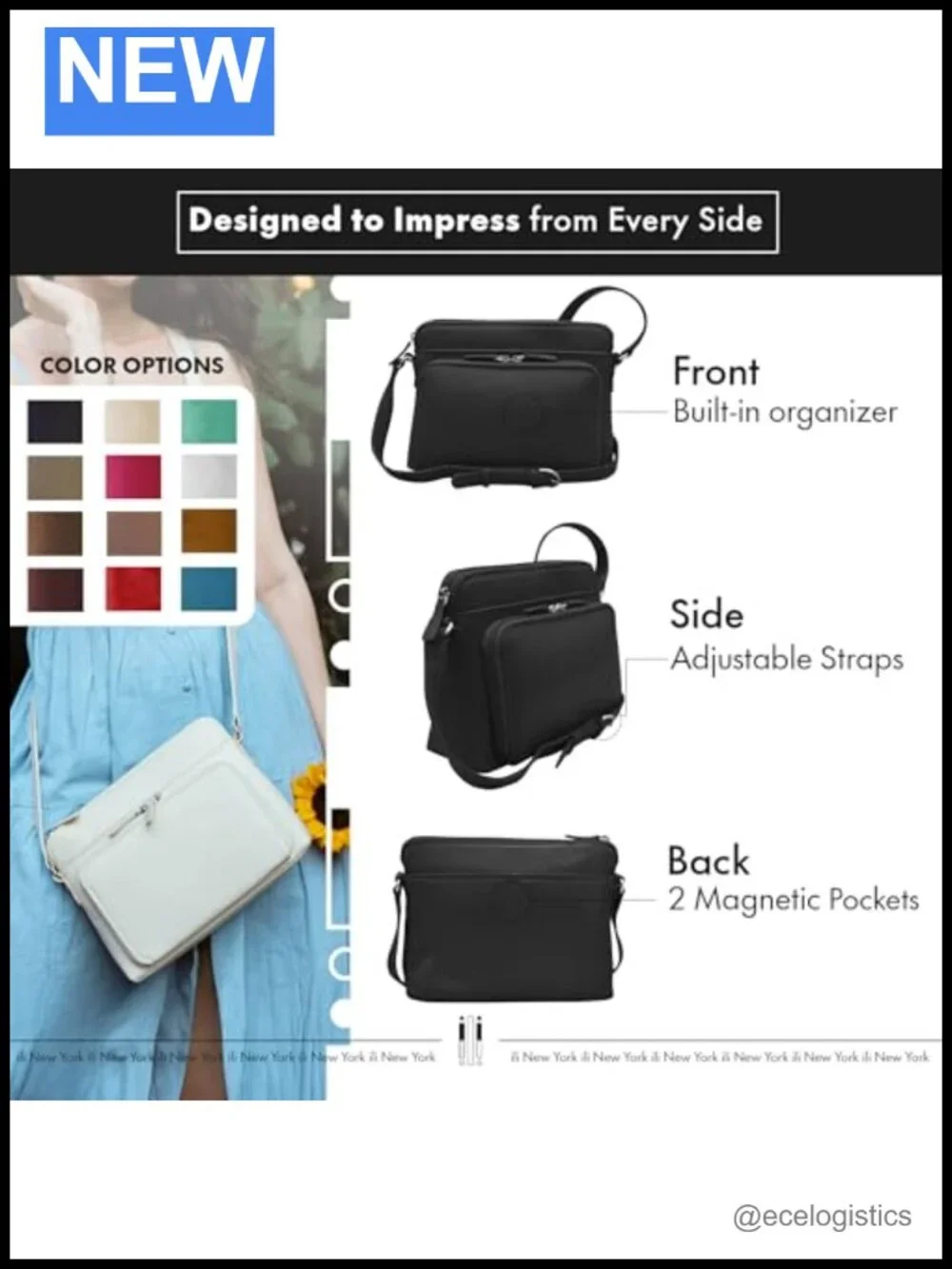 Genuine Leather Crossbody Bag with RFID Protection & Adjustable Strap, Wallet
